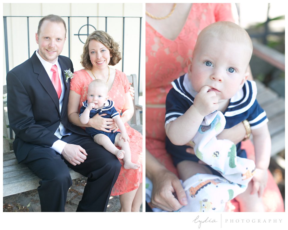 Brides sister and brother-in-law with baby at ethereal wedding in Santa Rosa, California