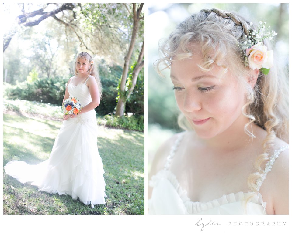 Bride holding bouquet at Howorth Park ethereal wedding in Santa Rosa, California