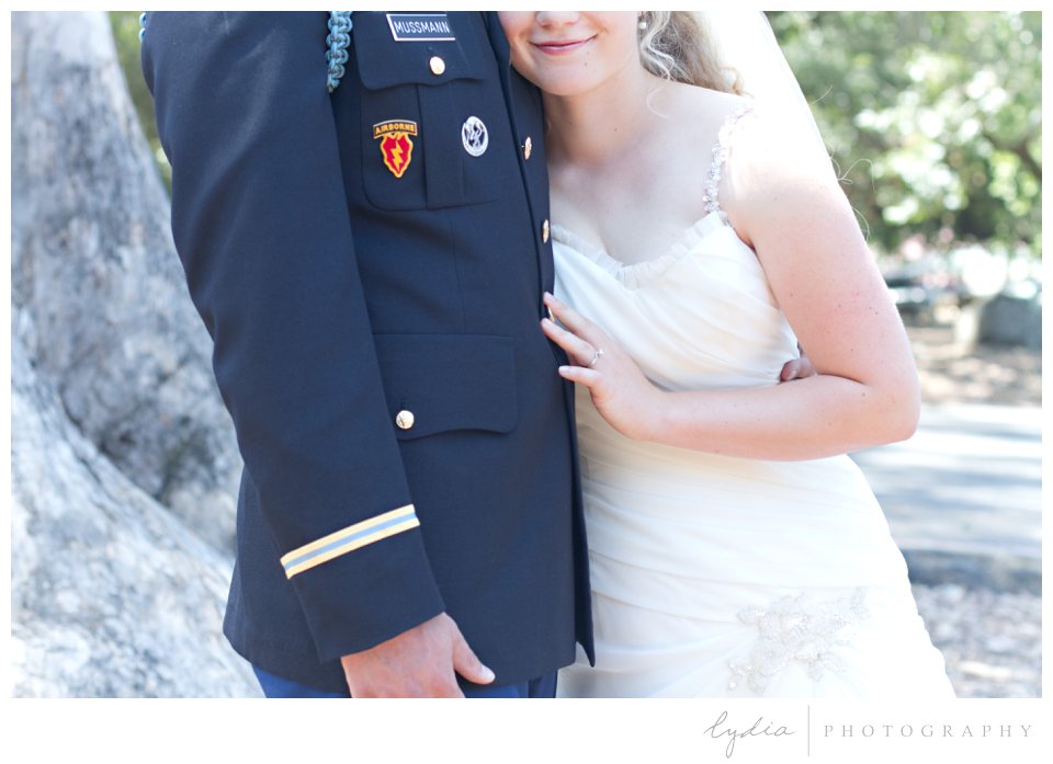Army ranger dress blues groom with bride at ethereal wedding in Santa Rosa, California