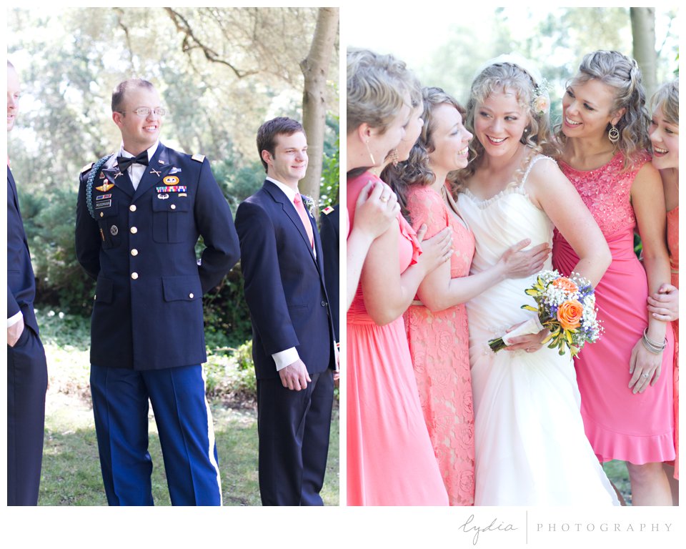 Groom, groomsmen and bride, bridesmen at ethereal wedding in Santa Rosa, California