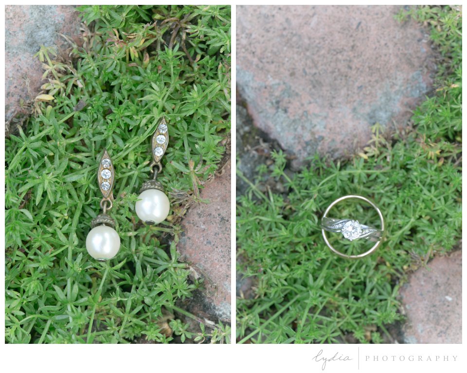 Vintage earrings and rings at ethereal wedding in Santa Rosa, California