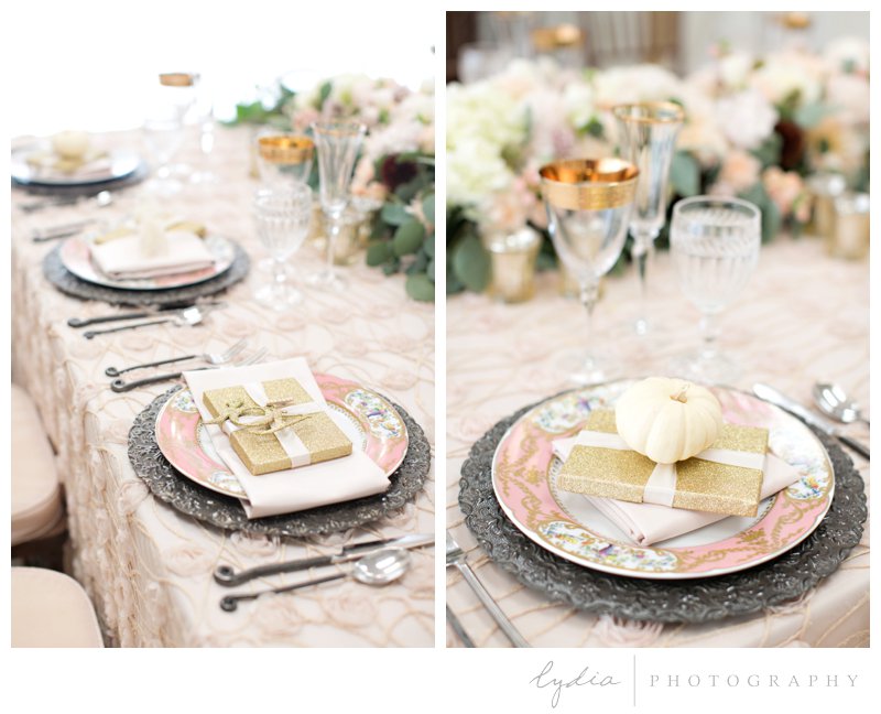 Elegant garden wedding table setting at The Foothills Event Center weddings in Grass Valley, California