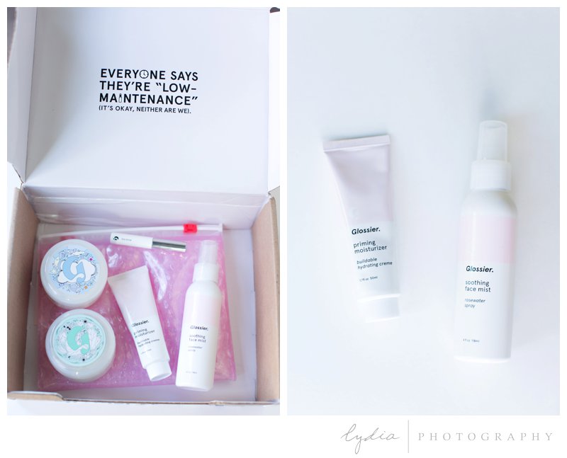 Review and unboxing of Glossier products by professional makeup artist in Grass Valley, California.