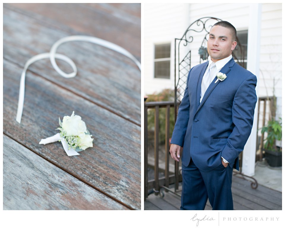 Groom and boutonniere at The Highlands Estate Wedding in Sonoma, California.