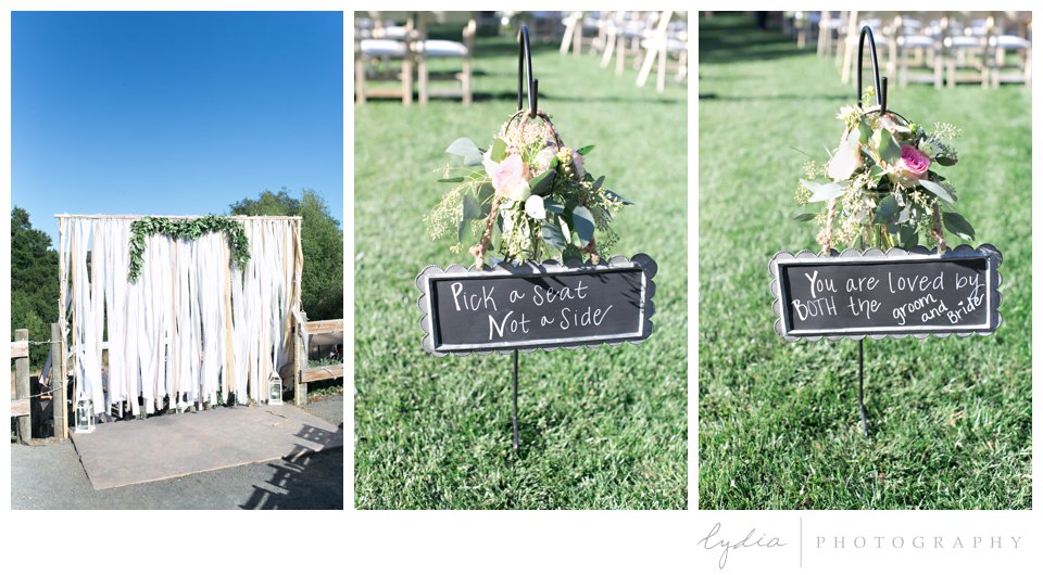 Ceremony location at The Highlands Estate Wedding in Sonoma, California.