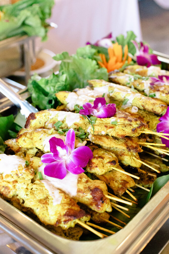 Thai chicken kabobs at Lake Wildwood wedding in Penny Valley, California