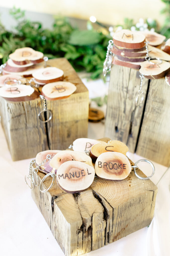 Personalized wooden guest gifts at Lake Wildwood wedding in Penn Valley, California