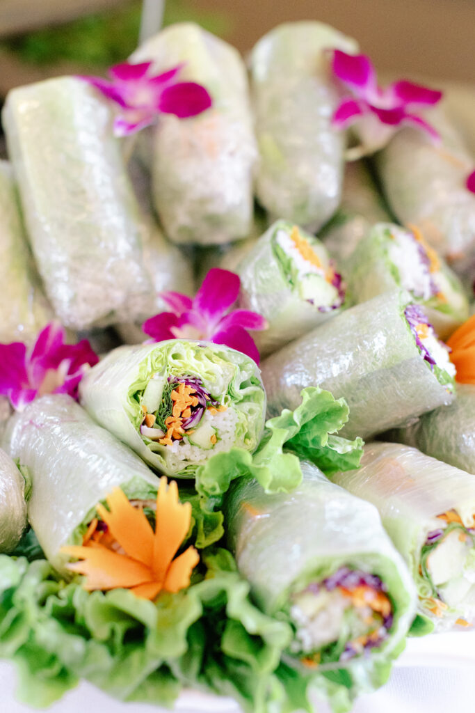 Thai spring rolls at Lake Wildwood wedding in Penny Valley, California