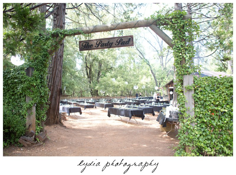 Arched aisle at vintage wedding at the Roth Estate in Nevada City, California