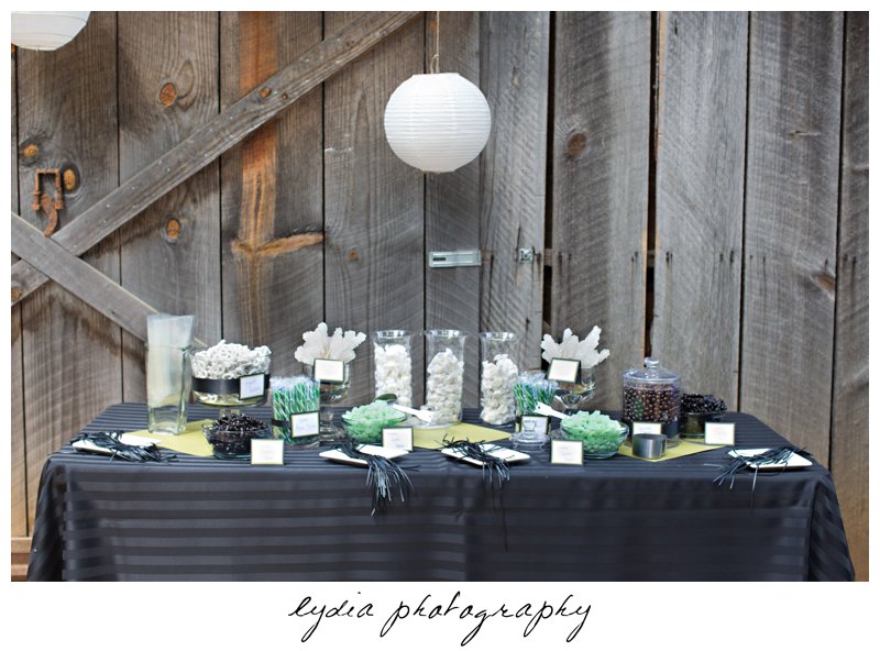 Candy bars at vintage wedding at the Roth Estate in Nevada City, California