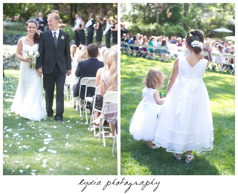 Bride with father and flower girls at vintage wedding at the Roth Estate in Nevada City, California