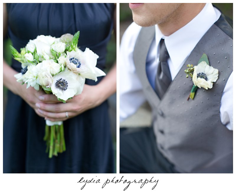 Bridesmaids with bouquet and groomsmen with boutonniere at vintage wedding at the Roth Estate in Nevada City, California