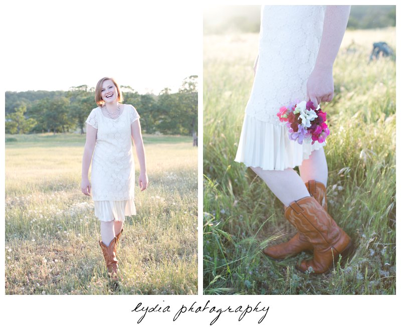 Sweet peas and boots in a field for lifestyle senior portraits in Smartsville, California