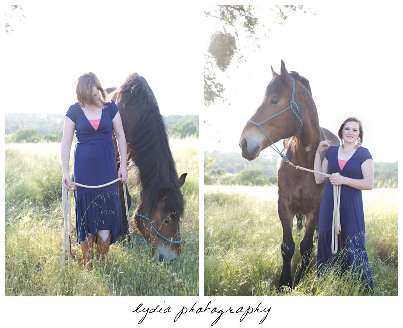 Horse and girl in a field for lifestyle senior portraits in Smartsville, California