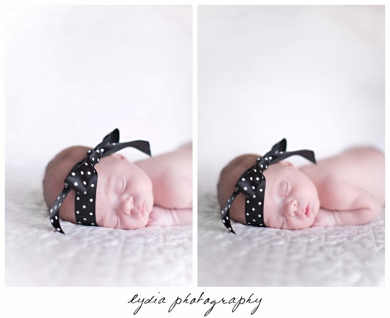 Naked newborn with a poke-a-dot headband at newborn portraits in Grass Valley, California