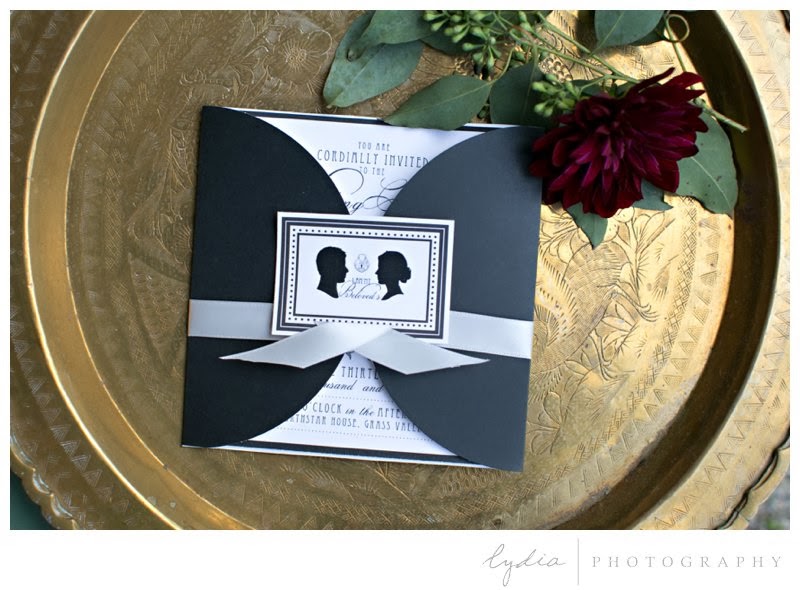 Invitation for vintage Downton Abbey wedding at Northstar House in Grass Valley, California