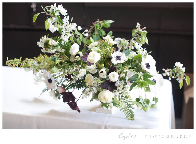 Elegant whimsical black and white flower table centerpiece