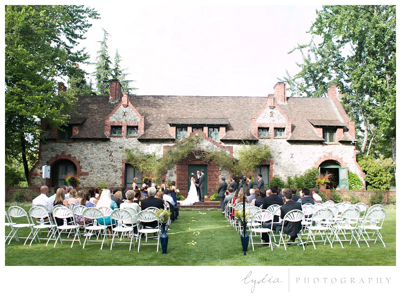 Bride and groom at the cottage at elegant vintage Empire Mine wedding in Grass Valley, California