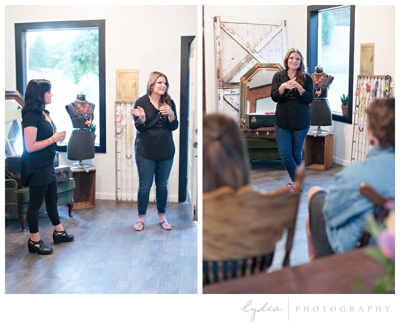 Speaker at 31 Bits jewelry party at Roots Reclaimed The Studio in Grass Valley, California.