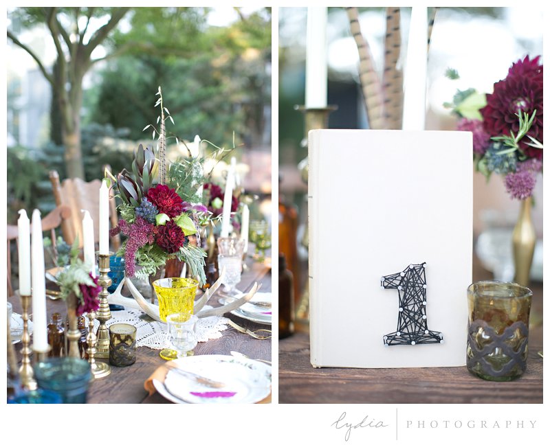 String art table number at bohemian wedding inspiration at High Hand Nursery for Good Day Sacramento.