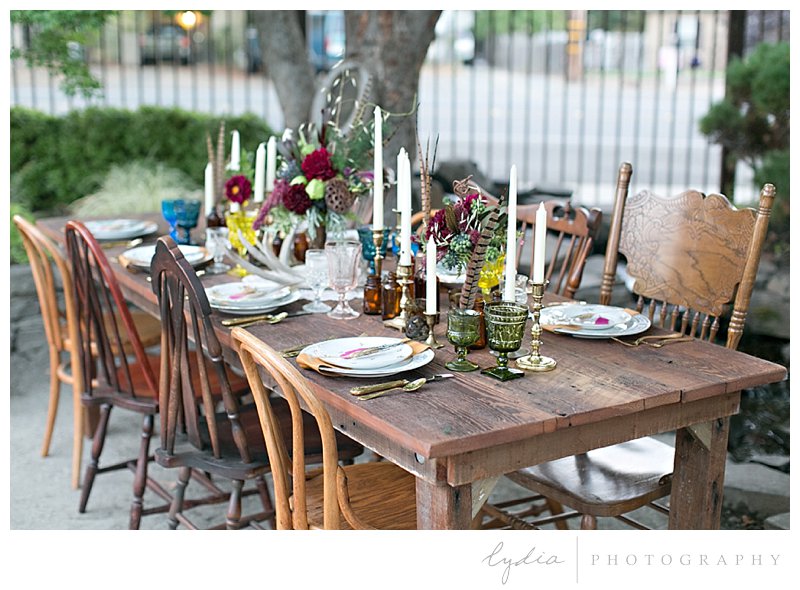 Table setting at bohemian wedding inspiration at High Hand Nursery for Good Day Sacramento.