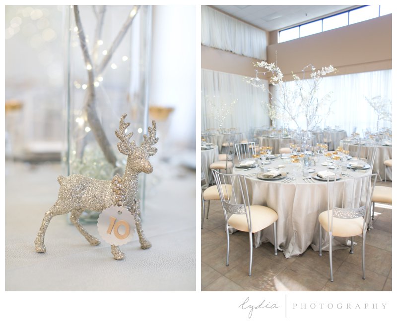 Shining elk for table setting number for anniversary portraits at Foothills Event Center