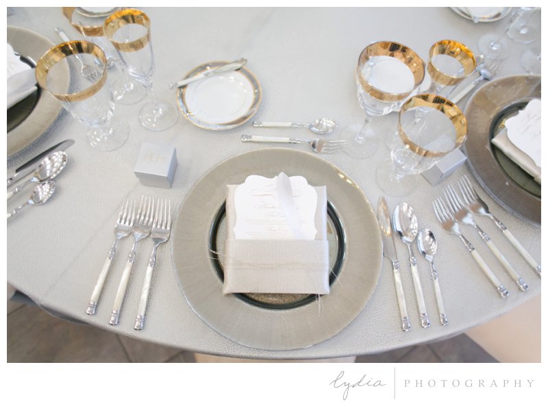 Elegant table setting for anniversary portraits at Foothills Event Center
