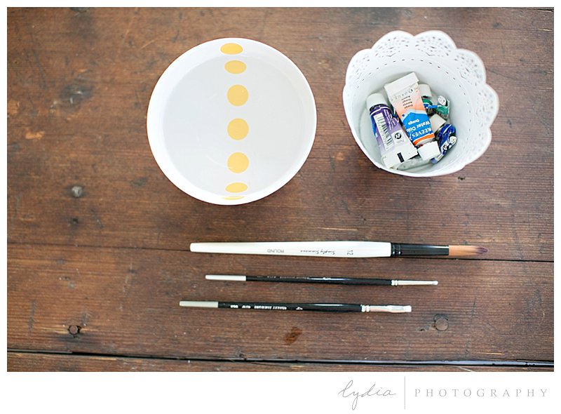 Paint and brushes for Pigment and Parchment workshop at Roots Reclaimed The Studio in Grass Valley, California