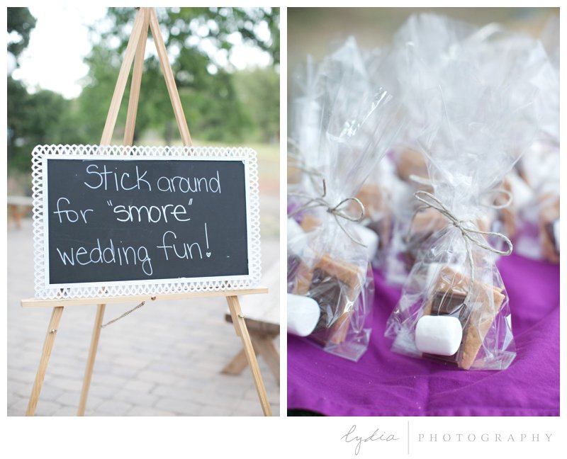 Smores and bonfire at Squirrel Creek Ranch fairytale wedding in Grass Valley, California 