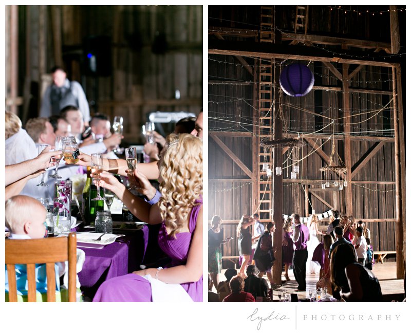 Toasts and dancing at Squirrel Creek Ranch fairytale wedding in Grass Valley, California 