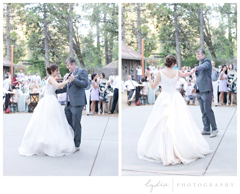 Bride and father dance for a garden wedding at Roth Estate, in Grass Valley, California 