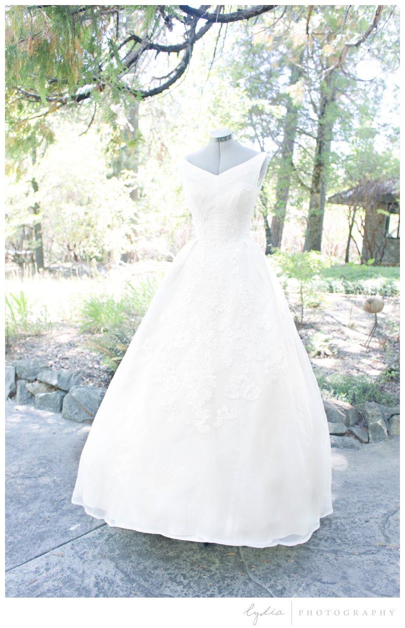 Wedding gown for a garden wedding at Roth Estate, in Grass Valley, California 