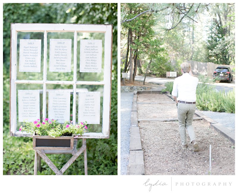 Table seating and horseshoe area for a garden wedding at Roth Estate, in Grass Valley, California 
