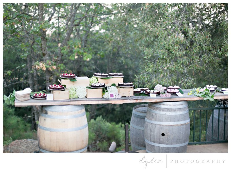 Wedding cupcake buffet for a vintage wedding at Lucchesi Vineyards in Grass Valley, California.