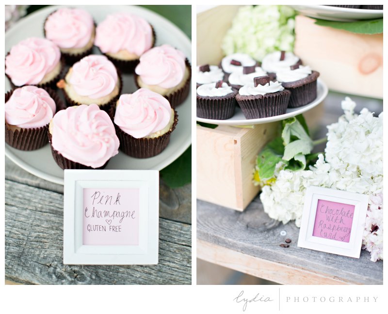 Wedding cupcakes for a vintage Lucchesi Vineyards wedding in Grass Valley, California.