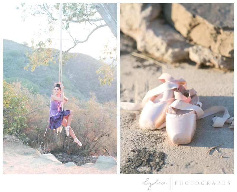 Pointeshoes at sunset for ballerina pictures at Knapp's Castle in Santa Barbara, California.