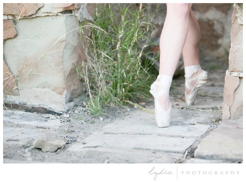 Pointe shoes for ballerina pictures at Knapp's Castle in Santa Barbara, California.