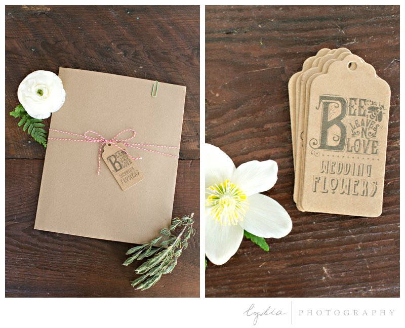 New client welcome set and tags for Wedding florist in Grass Valley, California.