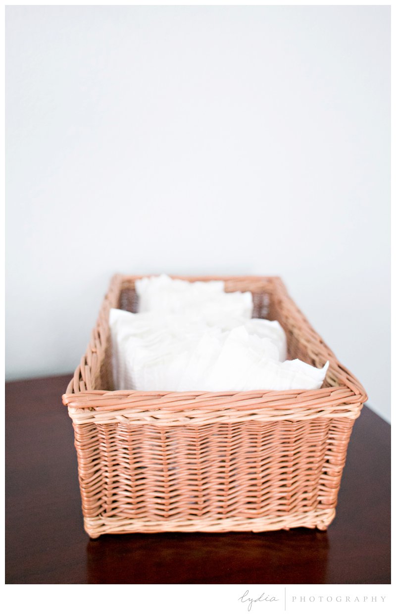 Diaper basket for a lifestyle newborn photography in Napa, California