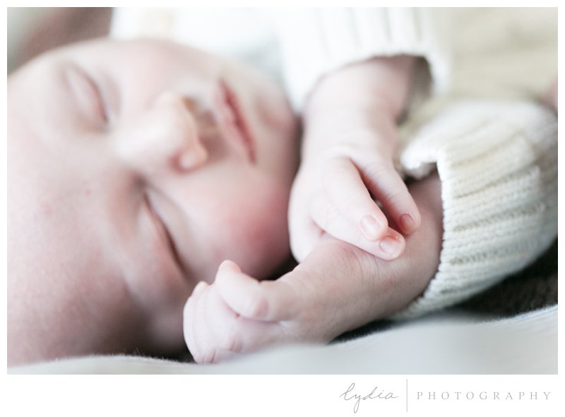 Baby's face for a newborn lifestyle portraits in Roseville, California