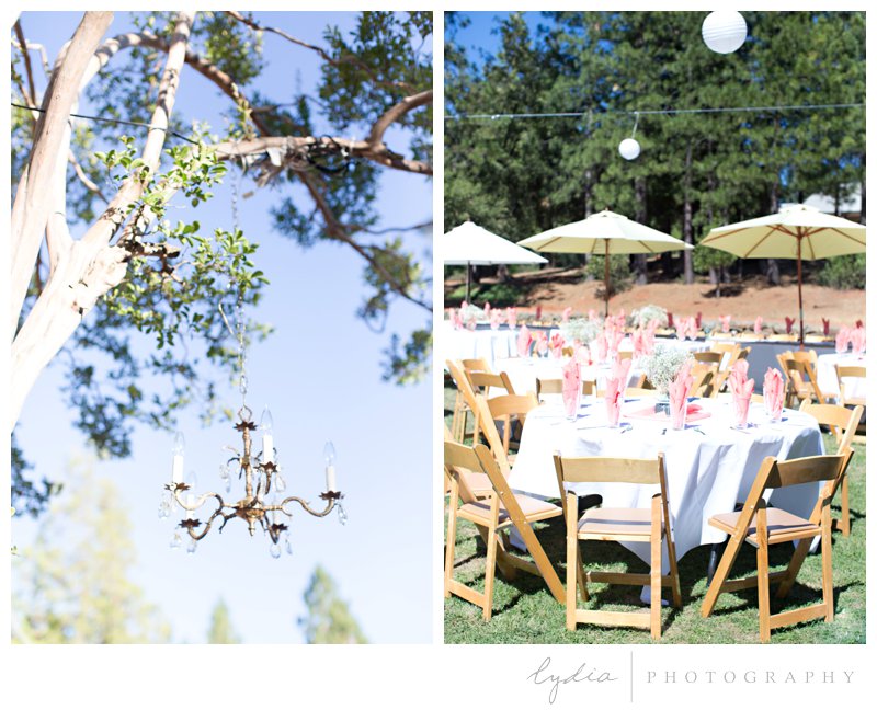 Reception tables at North Star House wedding in Grass Valley, California. 