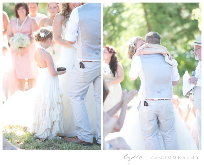 Bride and groom kiss at North Star House wedding in Grass Valley, California. 