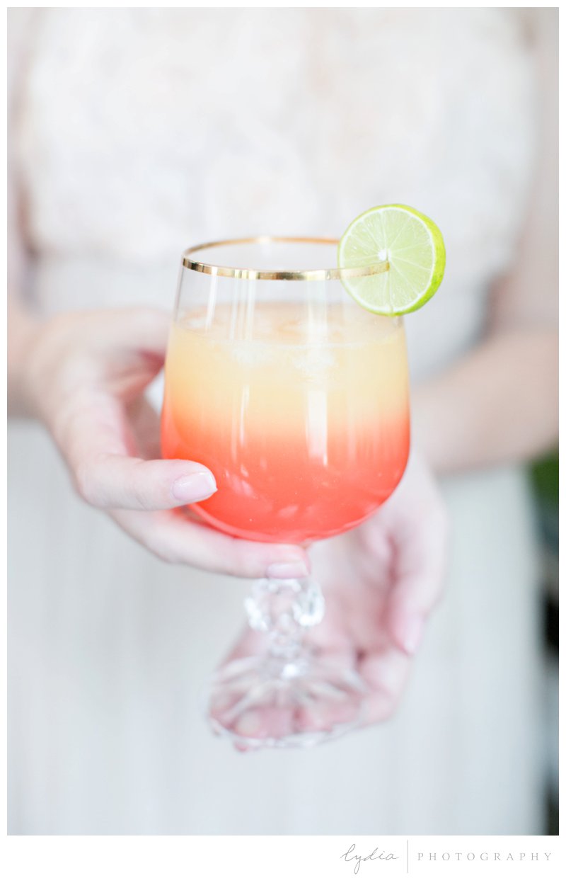 Punch in a glass at southwest boho wedding inspiration in Grass Valley, California.