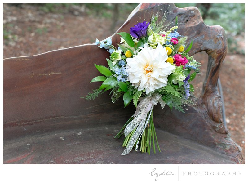 Bride's bouquet of flowers at Harmony Ridge Lodge wedding in Grass Valley, California.