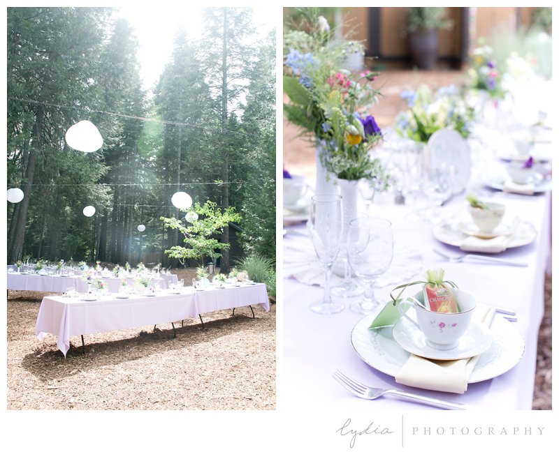 Table setting at Harmony Ridge Lodge wedding in Grass Valley, California.