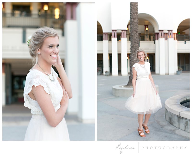 Bride by a fountain for a Hollywood bridal portraits at Los Angeles, California.