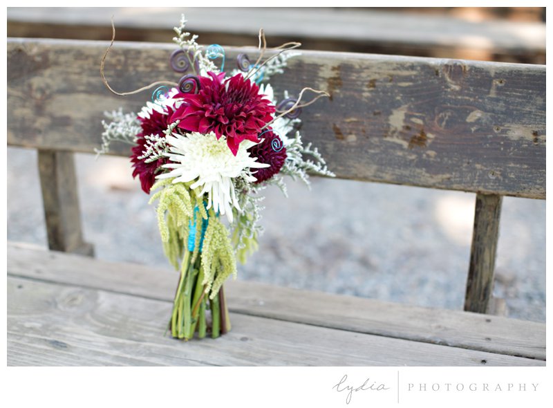 Bouquets for a modern wedding at Empire Mine in Grass Valley, California.
