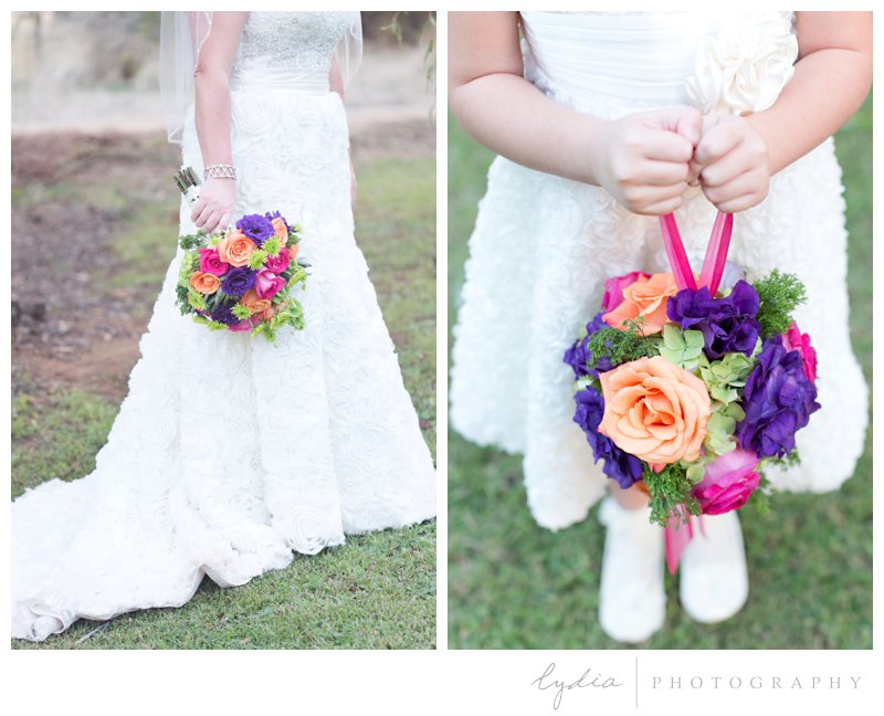 Bride and flower girl with flower pompador for an bright summer wedding in Browns Valley, California.
