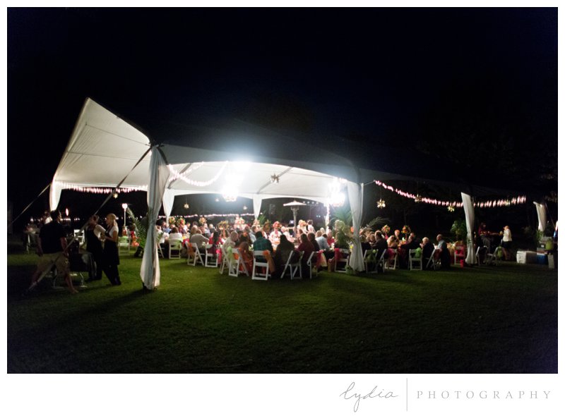Night time reception for an Indian styled wedding in Browns Valley, California.
