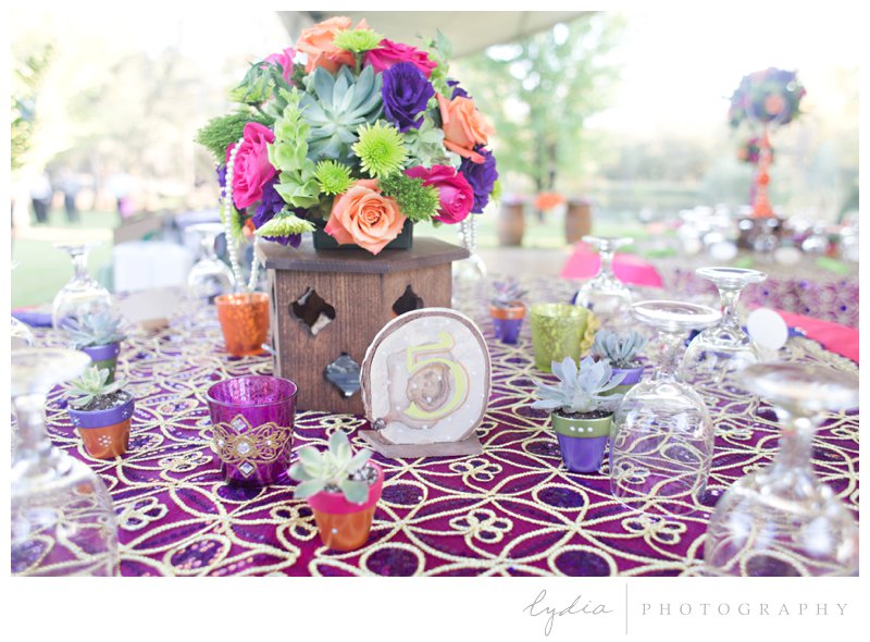 Table center piece for an Indian styled wedding in Browns Valley, California.
